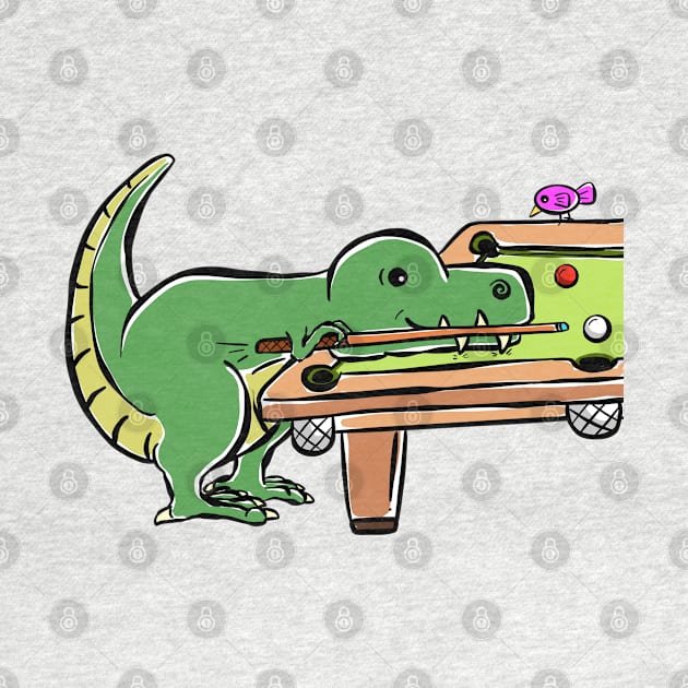 Pool Snooker Player Tyrannosaurus Dinosaur Dino Cartoon Cute Character by Squeeb Creative